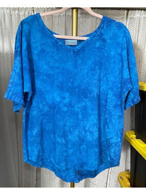 CottonWays Women's Sz 2 (L /XL)Top Blue Tie Dye 100% Cotton Coastal Lagenlook